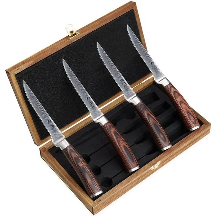 Wakoli Steakmesser EDIB 4er Set Damast Steakmesser 12,5 cm Klingen Geschenk-Holzbox – Bild 4