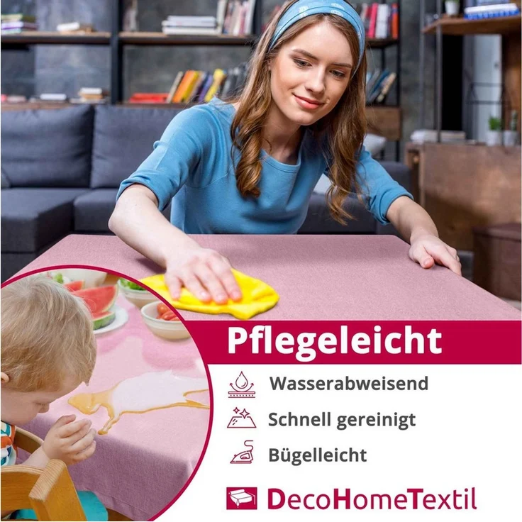 DecoHomeTextil Heimtextilmanufaktur Tischdecke Leinen Optik Tischdecke Tischtuch Abwaschbar Wasserabweisend – Bild 2