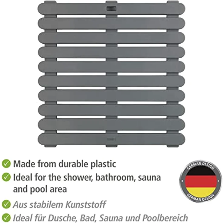 Wenko Duschmatte 'Indoor & Outdoor', rutschhemmende Kunststoffmatte in Grau, 55 x 55 cm – Bild 3