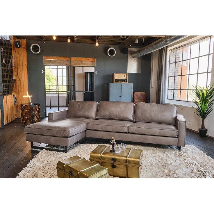 KAWOLA Ecksofa VILNIUS 3-Sitzer mit Longchair links Lederfaserstoff anthrazit 85 x 170 x 286 cm – Bild 1