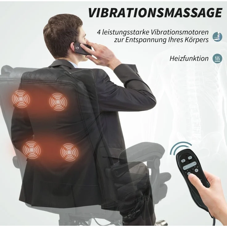 Faumrta Massagstuhl Bürostuhl mit Massagefunktion, inkl. Fu?stütze, h?henverstellbar, 64 cm x 70 cm x 118 cm, SchwarzPolyester64cm*70cm*118cmSchwarz – Bild 4