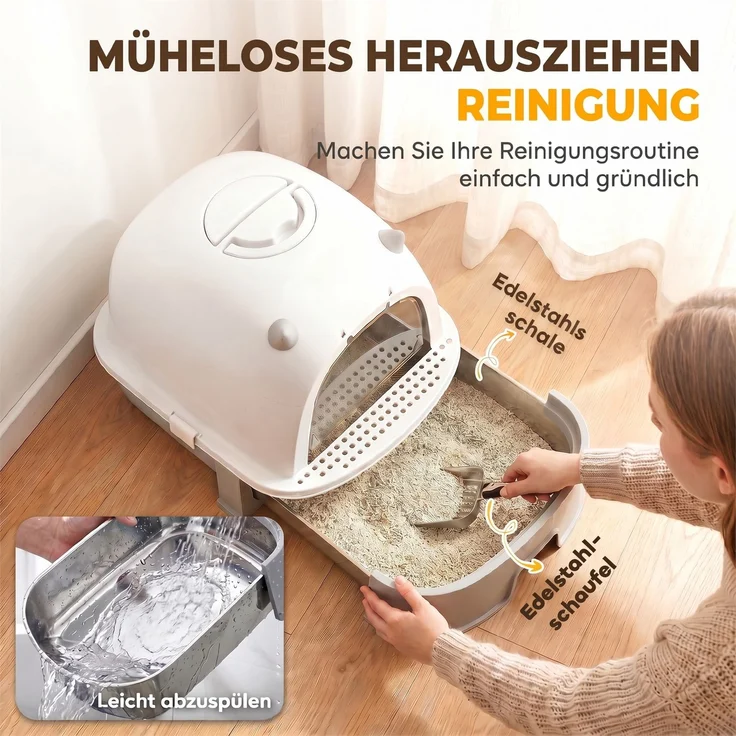 PawHut Katzentoilette, Edelstahl, Kunststoff, Grau, 52L x 42B x 39H cm – Bild 4