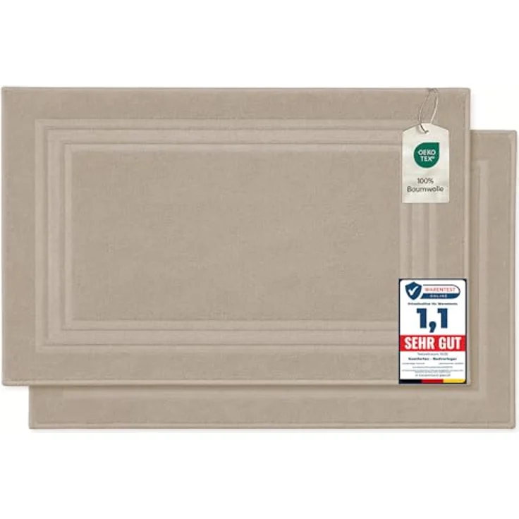 Komfortec Badematte Badvorleger aus 100% Baumwolle, 50x70 cm Duschvorleger, Waschbar Duschmatte, Frottee, Rechteckig, 600 g/m², 2er Set, Saugfähig & Schnelltrocknend – Bild 2