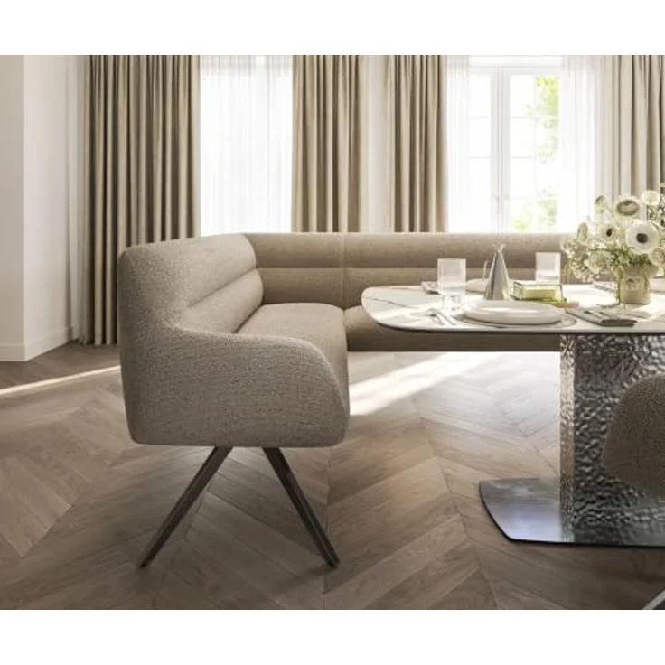 Esszimmerbank Taya-Flex 285x190 cm Bouclé Schlamm Kreuzgestell kantig Graphit Taschenfederkern Rechts – Bild 7