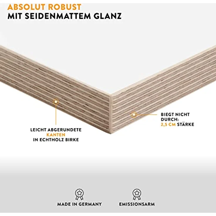 boho office® Schreibtischplatte, Tischplatte in Weiß - 120 x 80 cm - 25mm stark - Multiplexkante – Bild 5
