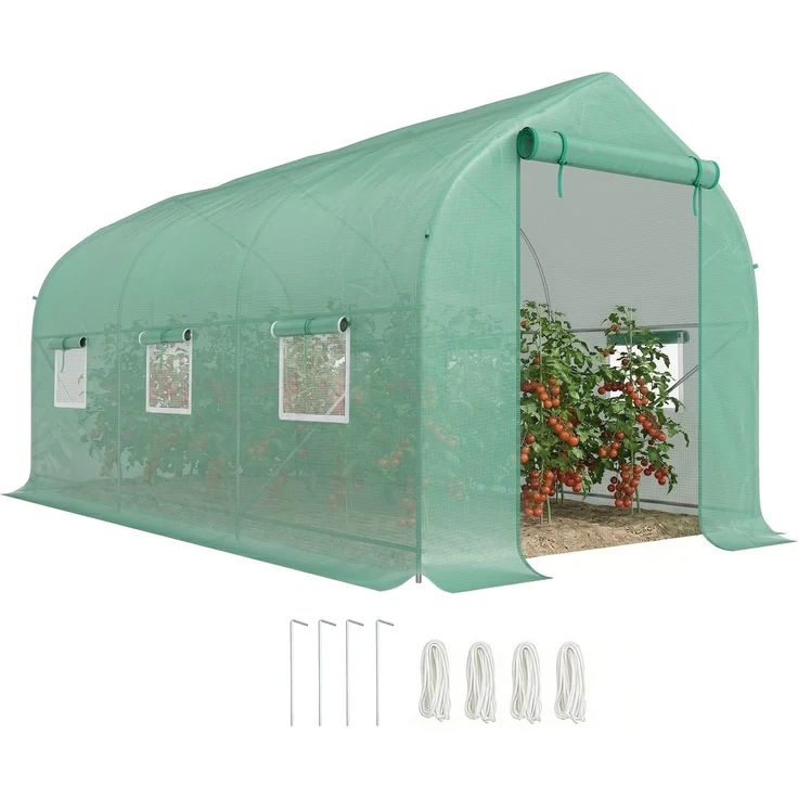 MELAYR, 8 m² großes Gartentunnelgewächshaus, Mit einer Tür und sechs Fenstern, PE-Folie (140 g/m²), Grün – Bild 1