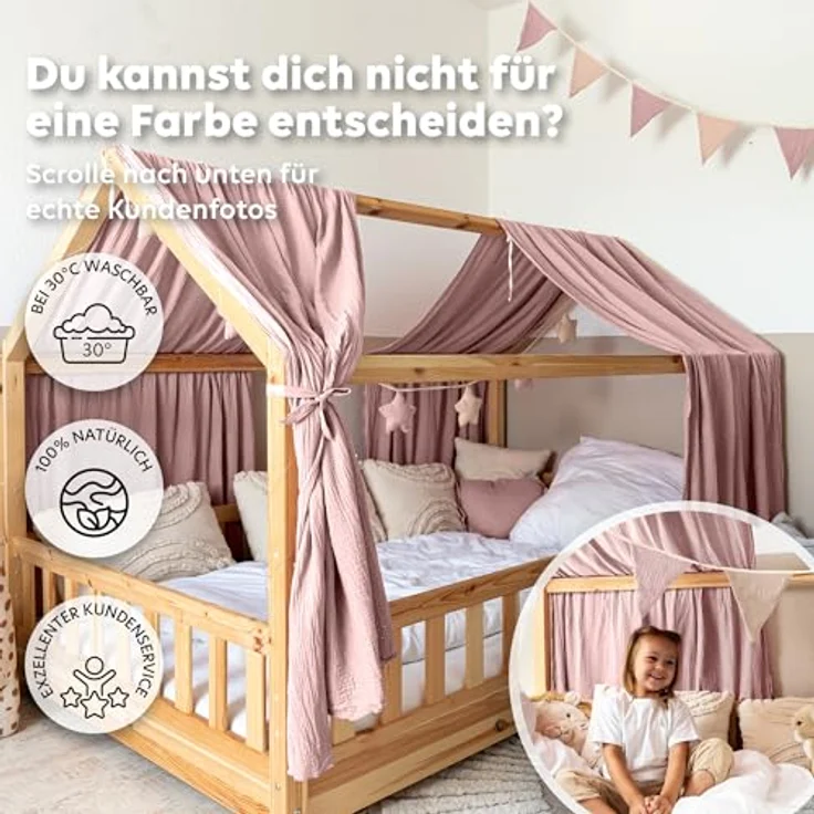 lilimaus Betthimmel Musselin Hausbett Himmel für Kinderzimmer mit Gold Applikation, Musselin Betthimmel aus Baumwolle für Kinderzimmer-Deko – Bild 6