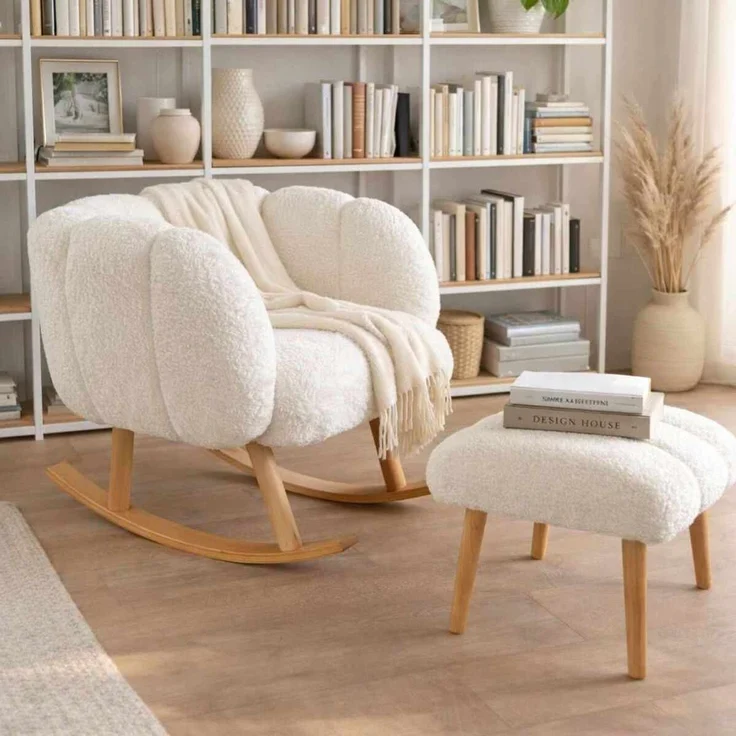 Hanah Home Elegantes Ohrensessel- und Pouf-Set (2-teilig), Weiß, 100% melaminbeschichtet, superweicher Schaumstoff, perfekt für modernes Wohnen – Bild 2