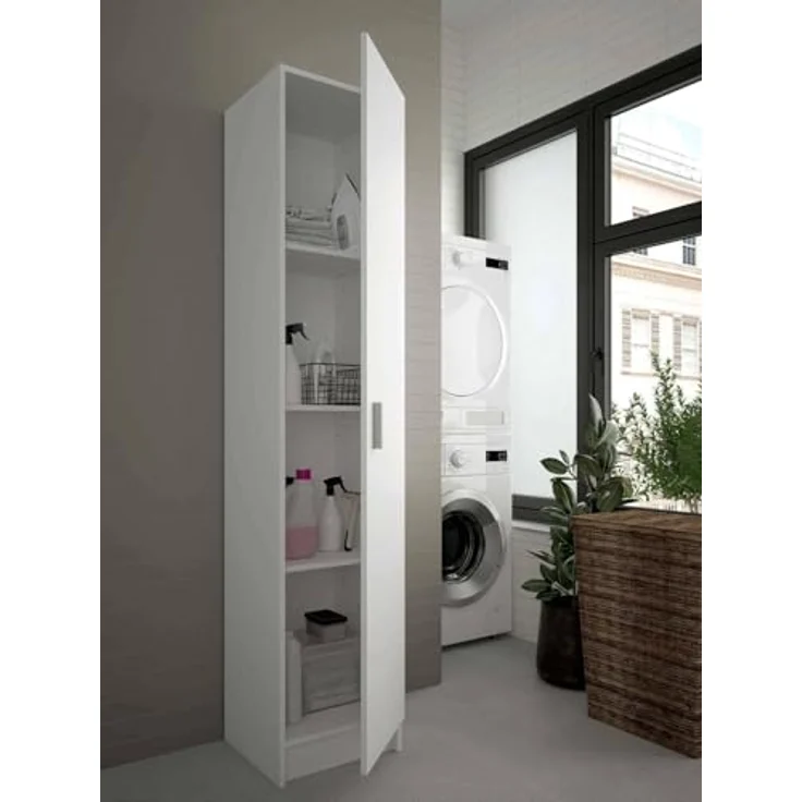 Dmora Mehrzweckschrank mit Einer Flügeltür mit DREI höhenverstellbaren Einlegeböden, weiß, 37 x 37 x 180 cm, laminiert, 1 anta – Bild 5