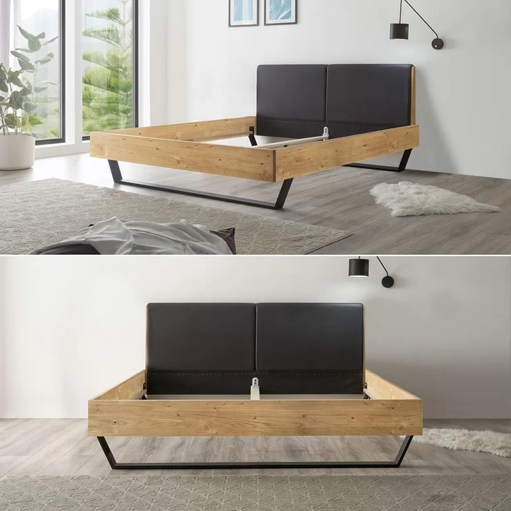 KEKE Modernes Massivholzbett 180x200 - Komfortables Balkenbett aus massiver Fichte mit Metallkufen - 186 x 97 x 215 cm (B/H/T) – Bild 5