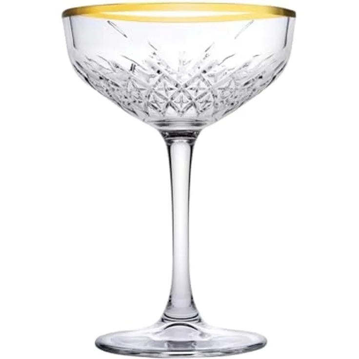 Pasabahce Timeless Cocktailglas 4er Set Gin Gläser Set Kristall Design 255 ml mit Goldrand