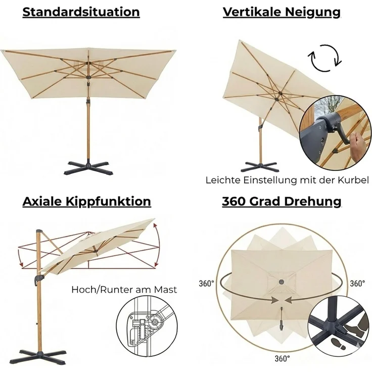 osoltus KOS Ampelschirm Alu Wood beige 400x300cm axial schwenkbar – Bild 4