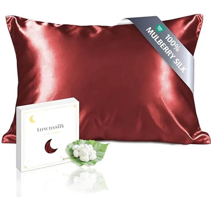 townssilk Kissenbezug aus 100% 19mm Maulbeerseide, hypoallergen, 50x80cm, versteckter Reißverschluss, 600 Fadenzahl, Claret