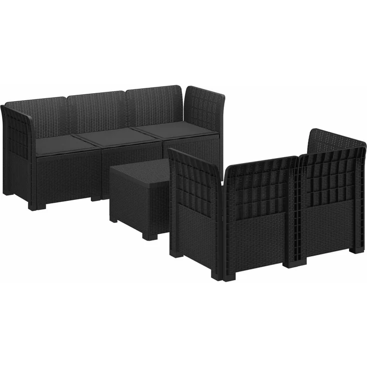 vidaXL 5-Sitzer Gartensofa mit Kissen Rattan-Look PP Anthrazit 3443891 – Bild 2