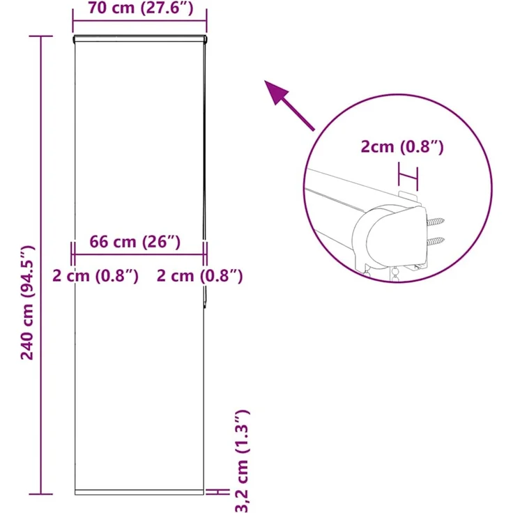 vidaXL Duschrollo mit Kassette 70x240 cm Stoffbreite 66 cm 4014943 – Bild 12