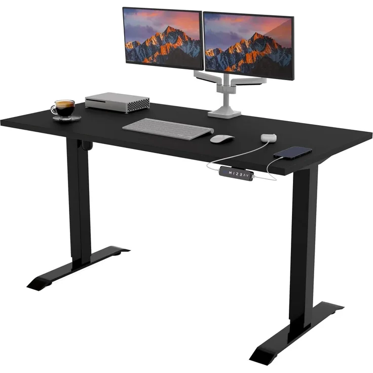 POKAR Höhenverstellbarer Schreibtisch Höhenverstellbar Elektrisch Bürotisch mit Tischplatte (Schwarz, 120x60)