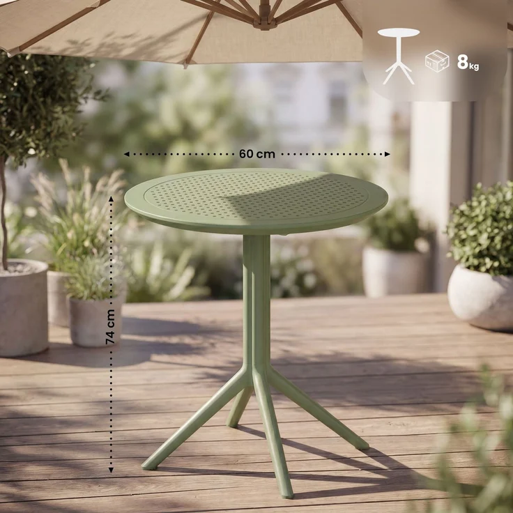 CLP Klapptisch wetterfest Sky klappbarer Gartentisch für den Außenbereich,Form:rund;Farbe:oliv – Bild 2