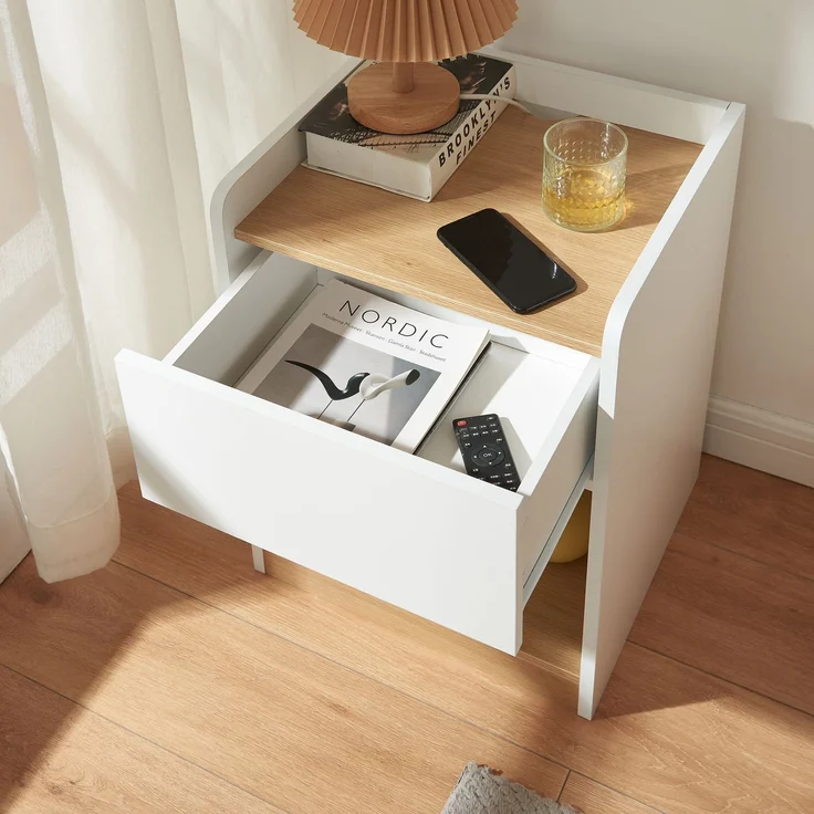 Nachttisch Kuorshare 55x42x37 cm Weiß/Eicheoptik [en. casa] – Bild 6