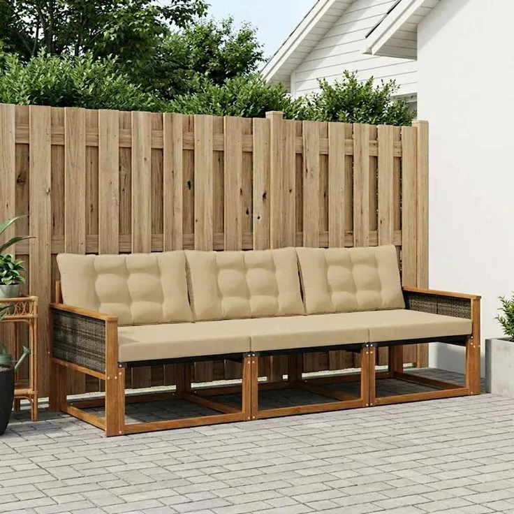 vidaXL Outdoor-Sofagarnitur 3 stk. 3-Sitzer Natur und Beige 3381213