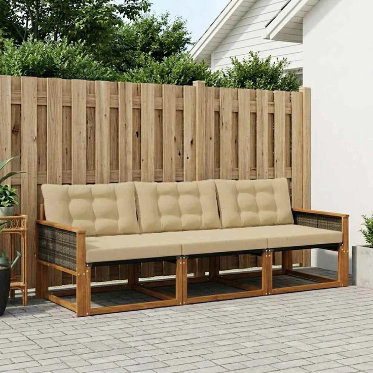 vidaXL Outdoor-Sofagarnitur 3 stk. 3-Sitzer Natur und Beige 3381213 – Bild 1