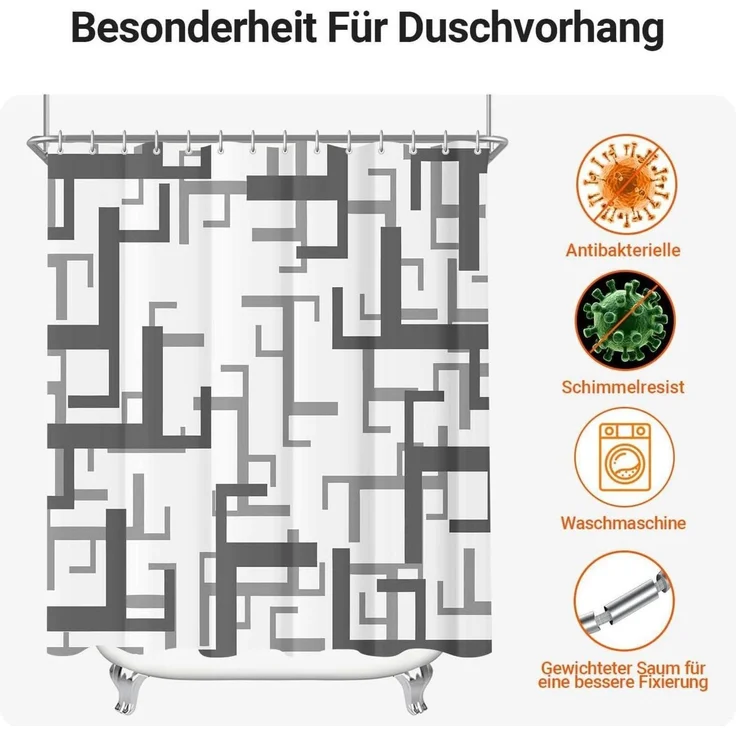 Duschvorhang 240x200 cm Block Antischimmel Textil wasserabweisend waschbar – Bild 7