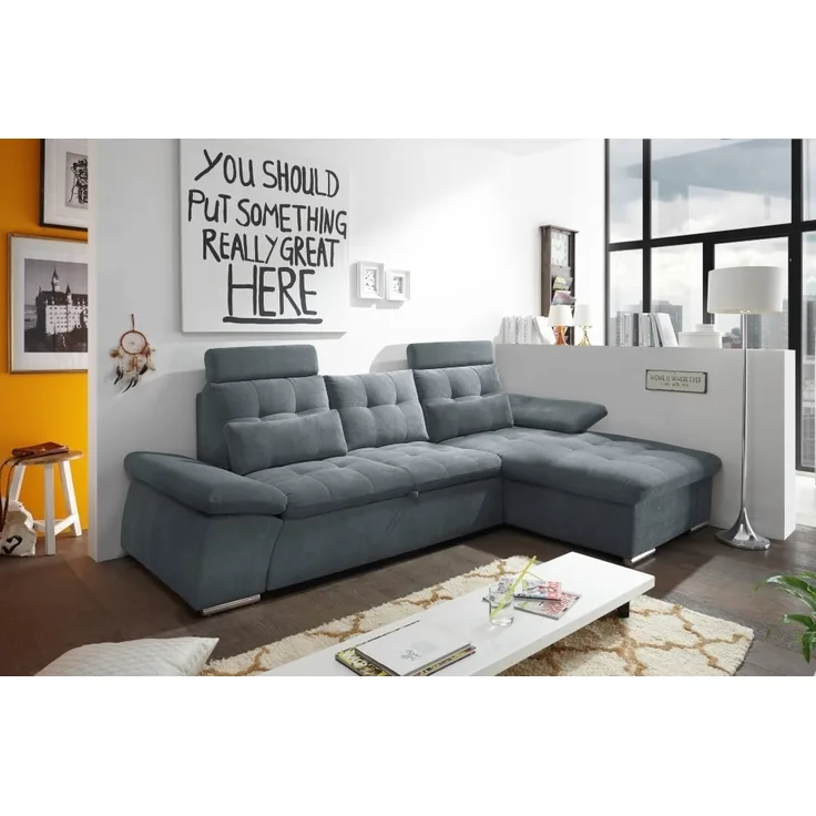 ED Exciting Design Nalo – Modernes Schlafsofa mit Bettkasten, verstellbaren Armlehnen und luxuriöser Uran Mikrofaser. Inklusive zwei Kopfstützen, in verschiedenen Farben wählbar