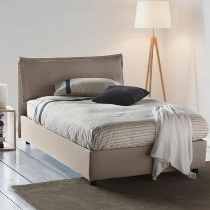 Talamo Italia - Doppelbett Desirée, Bettkasten mit Stoffbezug, 100 % Made in Italy, Öffnung vorne, inklusive Matratze 120x190 cm, taubengrau