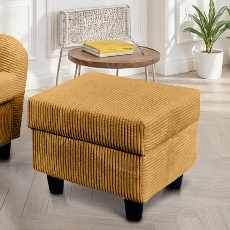Ohrensessel mit Hocker Landhausstil Polster-TV-Lesesessel in Cord Gold Ockergelb – Bild 4