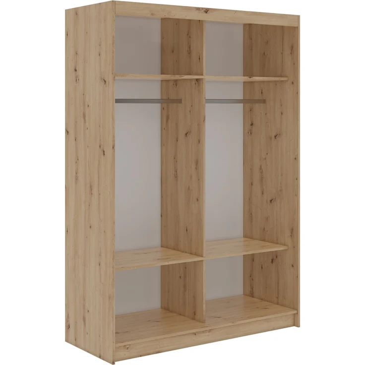 Schwebetürenschrank NAURU mit Lamellen-Optik, moderner Kleiderschrank, Breite 150 cm, inkl. Innenausstattung & Stauraum, Akustikpaneel-Design - Eiche Artisan und Schwarz – Bild 4