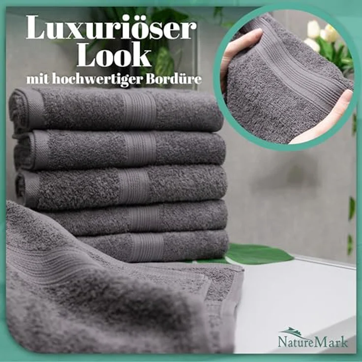 NatureMark 8er Pack Frottier Handtücher 50x100 cm, 100% Baumwolle, Anthrazit grau, 50x100 cm – Bild 6
