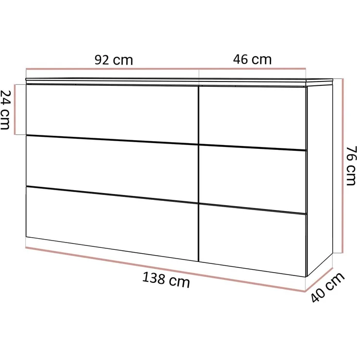 Lookway Kommode AURORA 6S in Kaschmir mit goldener Leiste, Breite: 138 cm – Bild 3