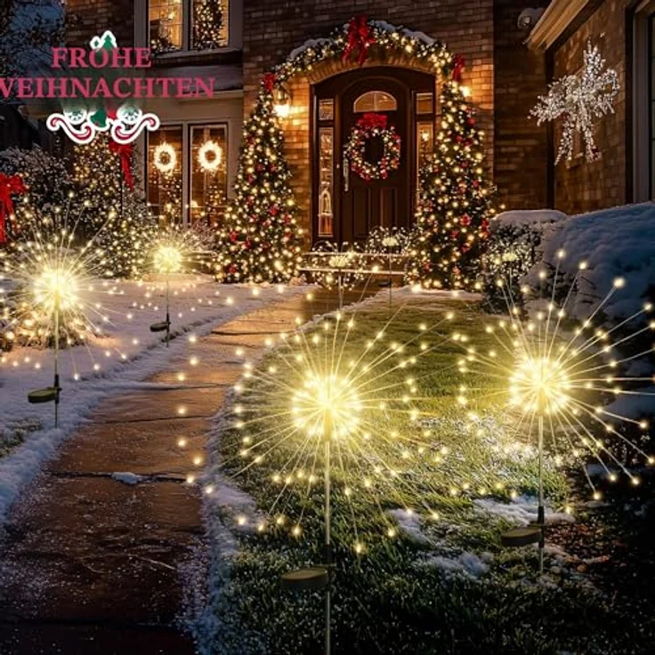 GIGALUMI Pusteblume Solarleuchten, 4 Stück mit 120 LEDs, Wetterfest für Balkon und Terrasse, flexible Kupferdraht-Dekoration – Bild 3