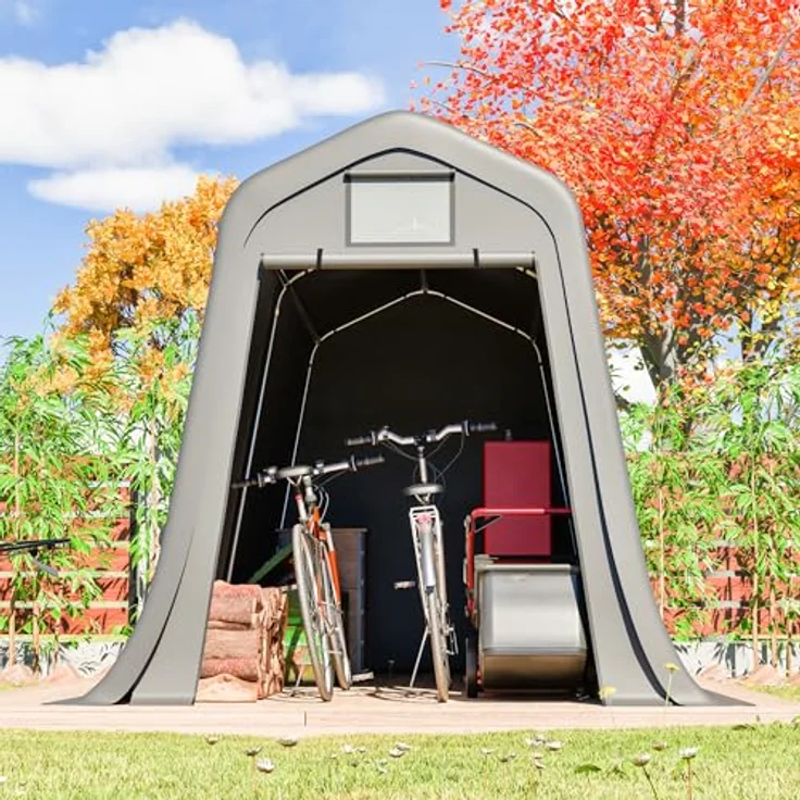 Ball & Cast Fahrradgarage wetterfest Geräteschuppen mit Belüftungsfenster Carport Zelt mit UV-Schutz Fahrradschuppen für Regenschutz Motorrad Garage Gartenhaus Grau, 213×366×225 cm – Bild 3