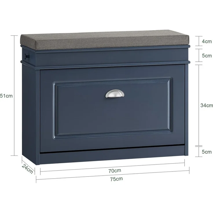 SoBuy FSR82-L-B Schuhbank, MDF, Lackiert, Dunkelblau, 75 x 51 x 24 cm – Bild 3
