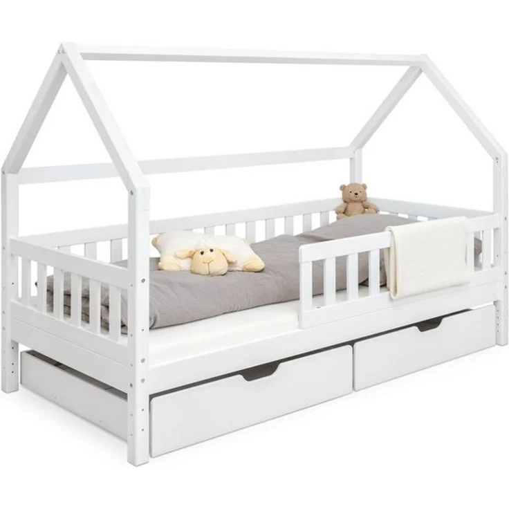 Ehrenkind Hausbett aus nachhaltigem Kiefernholz (mit abnehmbarem Rausfallschutz aus nachhaltigem Holz, Erhältlich in Natur und Weiß Kinderbett 80x160/90x200 cm), höhenverstellbar, nachhaltiges Kiefernholz, hergestellt in Europa – Bild 4