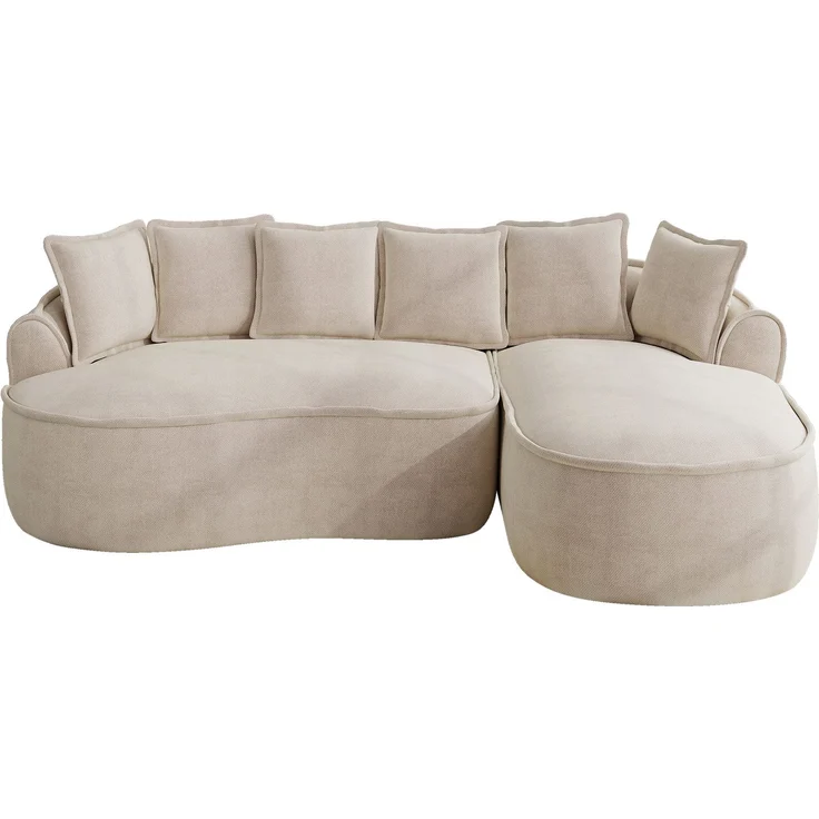 Modulares Sofa aus Chenille mit Chaiselongue, tiefe Sitzfläche, 252 x 164 x 67 cm, Hellbraun – Bild 5