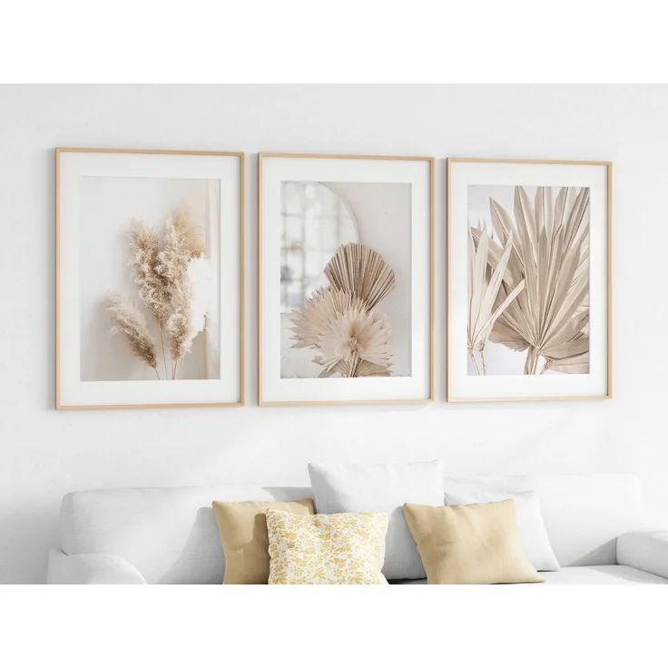 JUSTGOODMOOD Poster Pampasgras Beige Spiegel Wandbilder Wohnzimmer Schlafzimmer Deko Print, C (1 St)