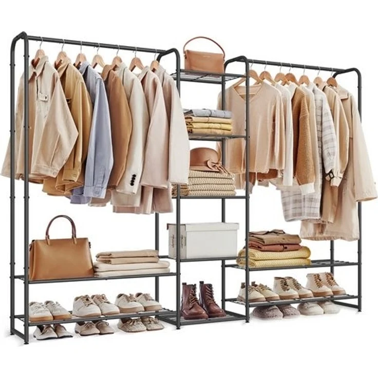 SONGMICS Kleiderständer, offener Kleiderschrank, Kleiderstange, Garderobenständer mit Ablagen, Garderobe aus Metall, freistehend – Bild 1