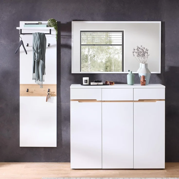 XORA 'MEMPHIS' Wandgarderobe lang, Holznachbildung weiß, 50 x 170 x 30 cm, mit Kleiderstange und 4 Haken – Bild 6