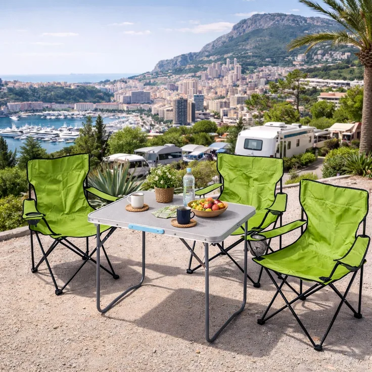 4-teiliges Campingmöbel Set lime XL Tisch 80x60x68cm + Campingstühle