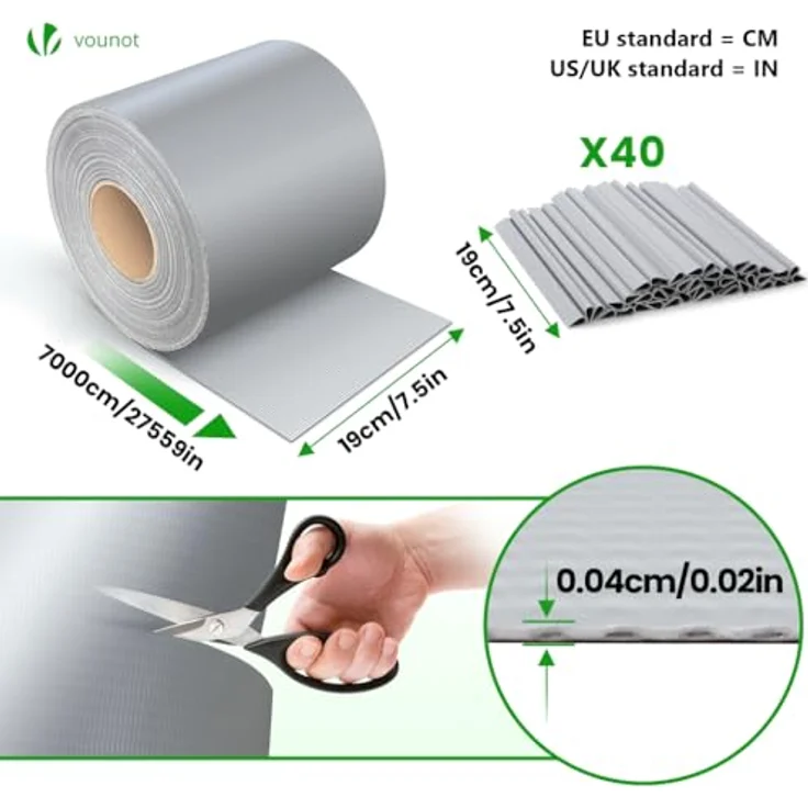 VOUNOT® PVC Sichtschutzstreifen für Doppelstabmatten 70m x 19cm, 40 Befestigungsclips, Sichtschutz Zaunfolie für Stabmattenzaun, Gartenzaun, Zaun, Hellgrau – Bild 4