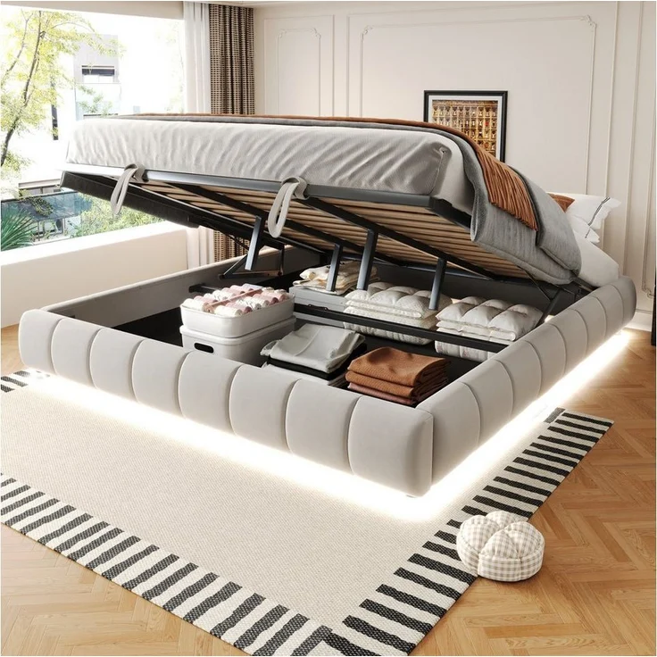 STILVORA Polsterbett 180x200 Doppelbett mit LED&Stauraum,Jugendbett mit Lattenrost&Matratze (Hydraulisches, ohne Kopfteil, mit LED-Licht & Stauraum, für moderne Schlafzimmer & Jugendzimmer 180x200 cm), Mit Matratze – Bild 3