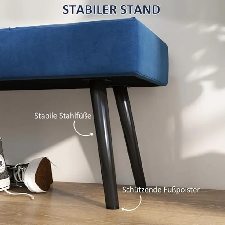 HOMCOM Polsterbank mit X-Muster, in Samtoptik, bis 120 kg Belastbar (Bettbank, 1-St, Sitzbank), für Schlafzimmer, 100 x 36 x 45 cm, Blau – Bild 6