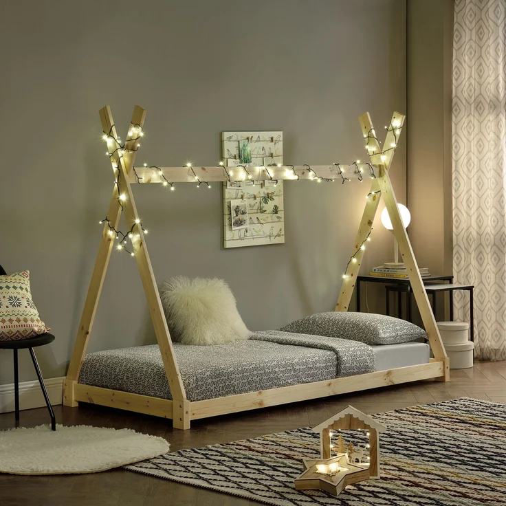 en.casa Tipi-Bett, Natur, 90x200 cm, inkl. Lattenrost – Bild 3
