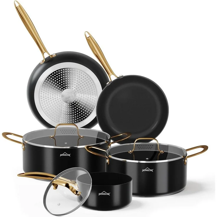 HOMELUX Topf-Set Induktions Töpfe Set, Aluminiumguss Kochtopfset mit Deckel, Aluminium (Set, 8-tlg, Töpfe Set mit Glasdeckel), Induktion – Bild 5
