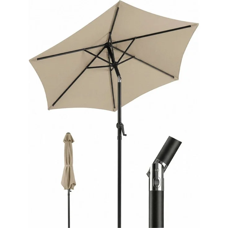 Sekey Sonnenschirm 200 cm Gartenschirm Rund Marktschirm Knickbar mit Kurbel, LxB: 200x200 cm, Windstabil & neigbar, ideal für Balkon, Garten & Terrasse, UV 50+ – Bild 1