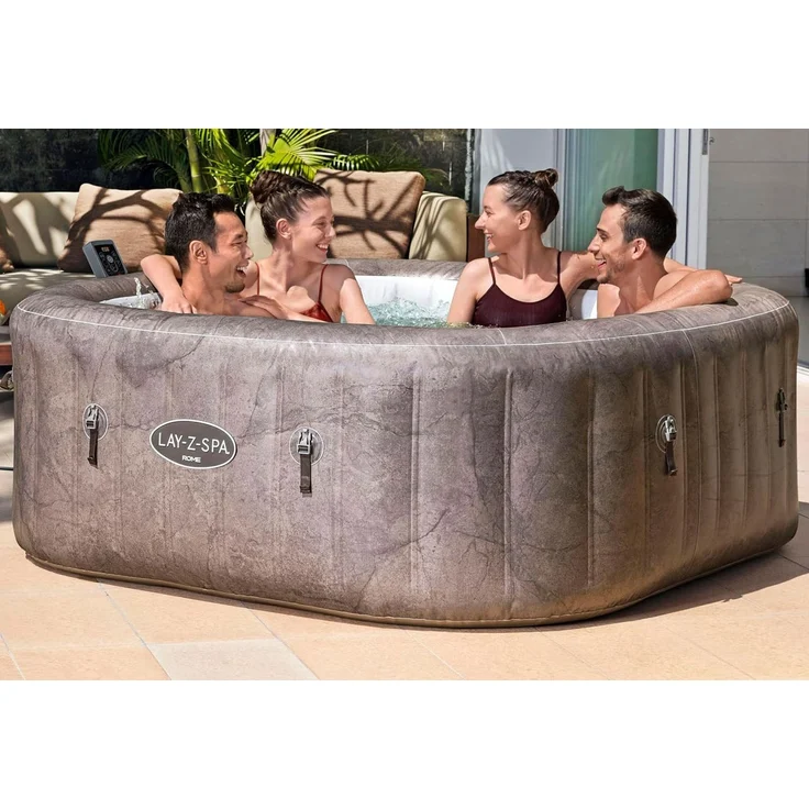 Bestway 6001K LAY-Z-SPA Whirlpool Rome Energiespar AirJet mit App-Steuerung, für 6 Personen, 180 x 180 x 71 cm, Marmor-Optik (Braun) – Bild 2