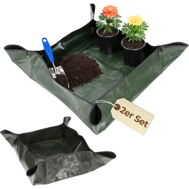 2er Set Pflanzen Umtopfmatte Wasserdicht Pflanzunterlage Faltbar Pflanzenmatte Pflanzwanne Pflanzen Zubehör Tragbare Gartenmatte Umpflanzmatte Gartenpflanzmatte 40x40