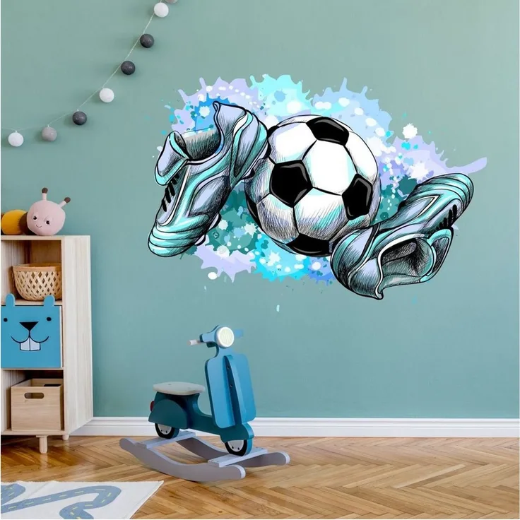 nikima Wandtattoo 187 Wandtattoo Fussballschuhe und Ball - Größe 370 x 500 mm (PVC-Folie), In 4 vers. Größen