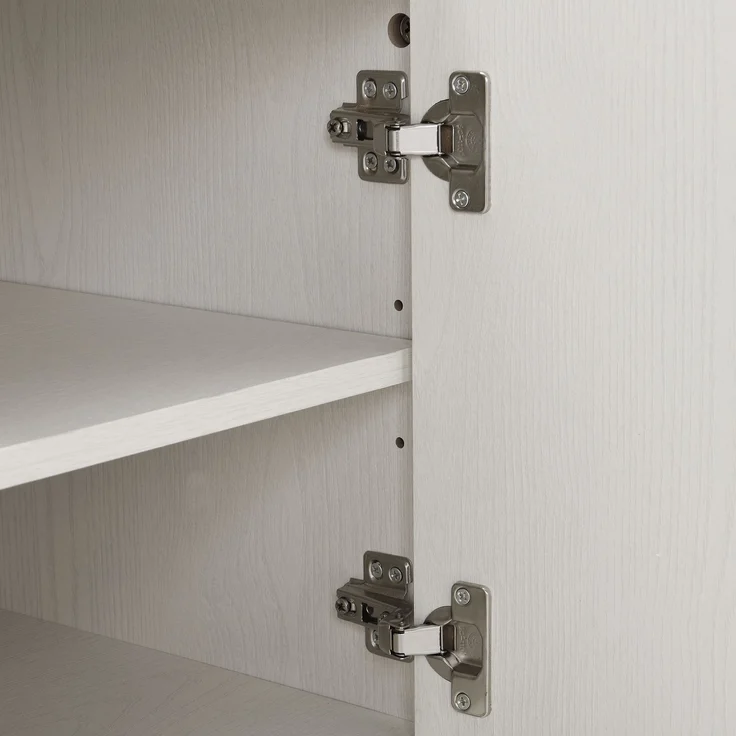 Schuhschrank weiß Holzoptik, 60x40x61 cm, mit 2 Türen & offenem Fach, goldene Griffe – Bild 9